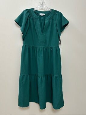 Calvin Klein Emerald Green Tiered Midi Dress Size-6